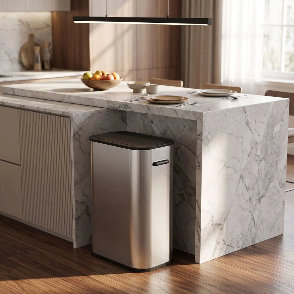 55L Sensor Bin for Kitchen, Touchless Automatic Waste Rubbish Bin, Stainless Steel, Battery Operated, Silver Tone