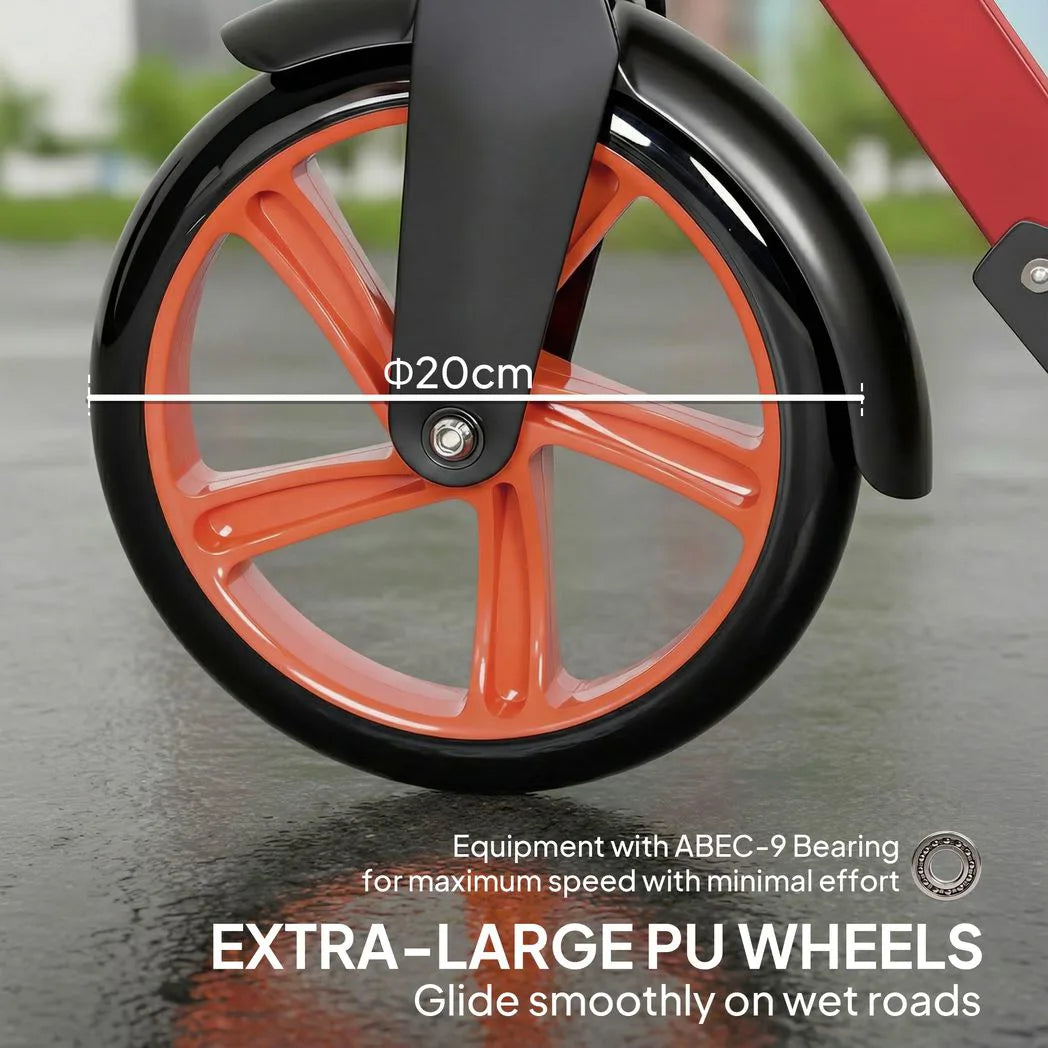 One-click Folding Kick Scooter for 14 w/ Adjustable Handlebar, Push Scooter with Kickstand, Dual Brake System, Red