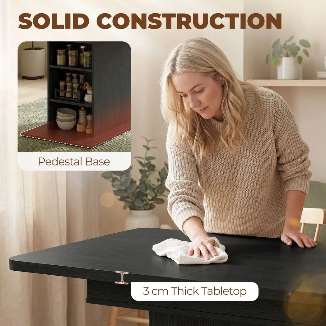 Extendable Dining Table for 4-6 People, 110-130cm Kitchen Table with 6 Open Shelves, Black