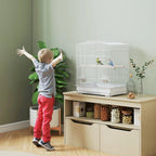 PawHut Large Metal Bird Cage with Perches, Food Bowls, Swing, for Budgies, Parakeets, White