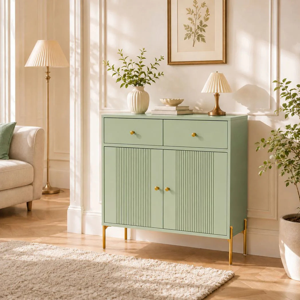 Modern Sideboard, Sideboard Storage Cabinet with 2 Drawers and Adjustable Shelf for Living Room, Light Green