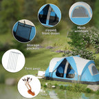 Outsunny Camping Tent for 6 Man with 2000mm Water Resistant Rainfly and Carry Bag for Fishing Hiking Festival, Sky Blue