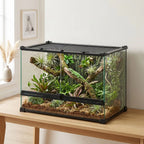 PawHut Reptile Glass Terrarium with Stone Background, Front Ventilation, Escape-Proof Knob Lock, 50 x 30 x 35 cm, Black