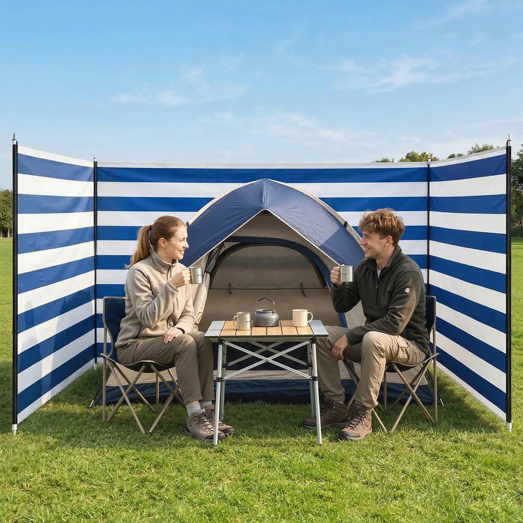 Outsunny 4 Pole Camping Windbreaks, Beach Wind Shield Shelter with Carry Bag and Steel Poles, 540cm x 150cm, Dark Blue