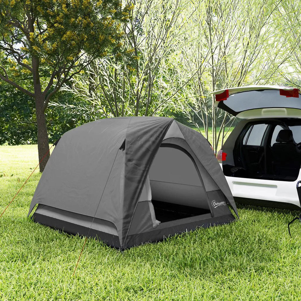 Outsunny Camping Tent, Easy Set Up 2-3 Man Tent with Sewn-in Groundsheet, 3000 mm Dome Tent with Mesh Windows, Dark Grey