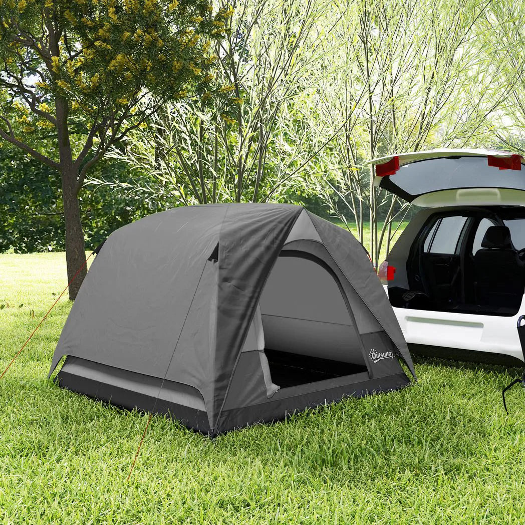 Outsunny Camping Tent, Easy Set Up 2-3 Man Tent with Sewn-in Groundsheet, 3000 mm Dome Tent with Mesh Windows, Dark Grey