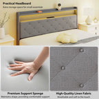 Floating Bed Frame, Upholstered 5ft King Size Bed, Platform Bed with RGB LED Lights and Charging Station, Grey