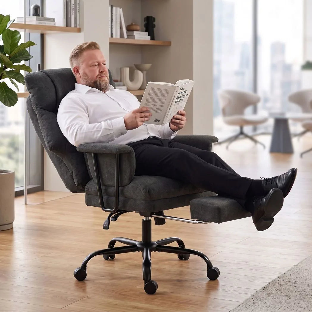 Office Chair, 180kg Heavy Duty Linen Computer Desk Chair with Lumbar Support, Wide Seat, Spring Cushion, Black