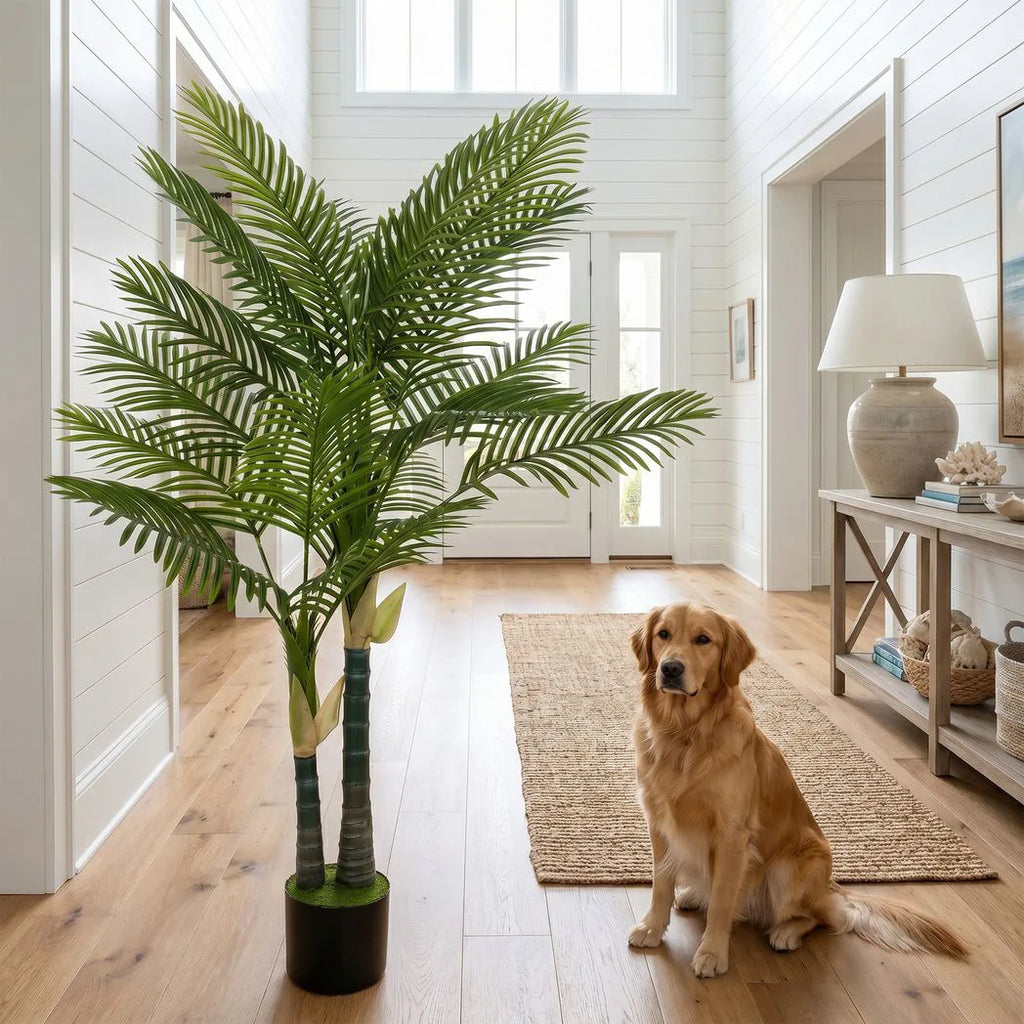 Artificial Palm Tree with 16 PEVA Leaves, 150cm Decorative Artificial Plant with Pot and Moss Effect, Green