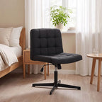 Armless Office Chair, Cross Legged Linen Computer Desk Vanity Chair with Wide Seat, Rocking Function, Black
