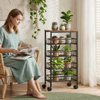 Metal Kitchen Trolley, 4-Tier Storage Trolley with Pull-Out Baskets and 4 Swivel Casters for Kitchen, Rustic Brown