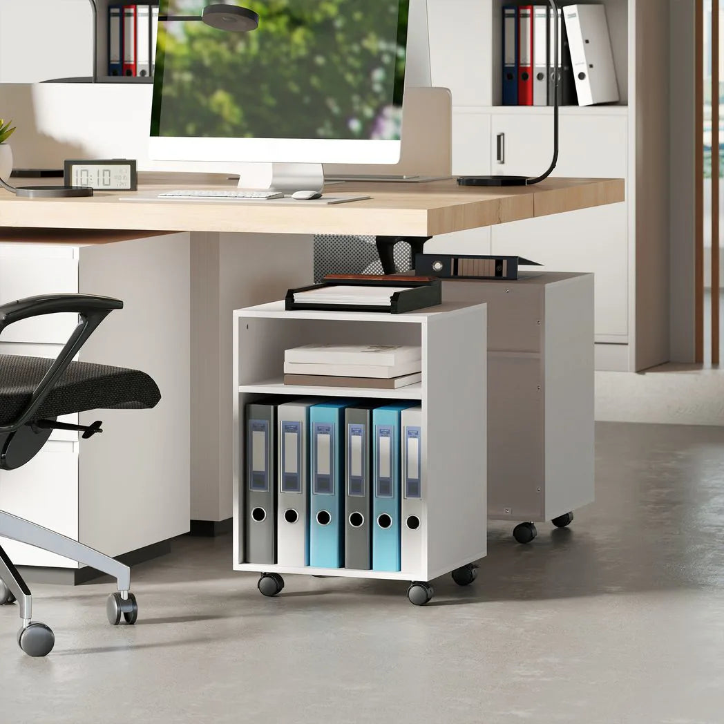 2-Tier Printer Stand with Storage, Under Desk Printer Cart on Wheels, White