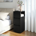 Slim Bedside Table with 2 Drawers — Black, 25cm Wide