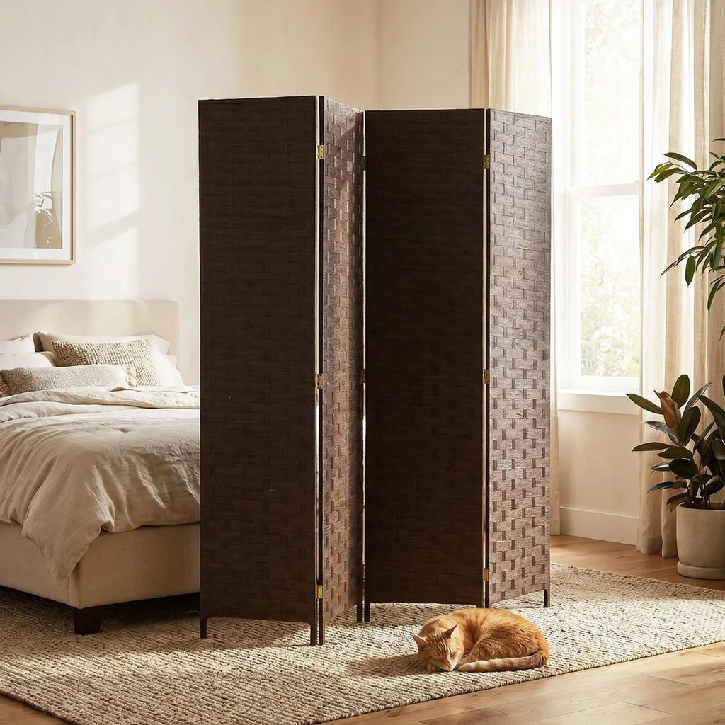 Wave Fibre Freestanding Folding Privacy Screen Panels, Room Divider, Dark Brown