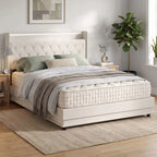 5ft King Bed Frame with Headboard, Platform Bed Frame with Hydraulic Storage, LED Lights and Charging Station, White