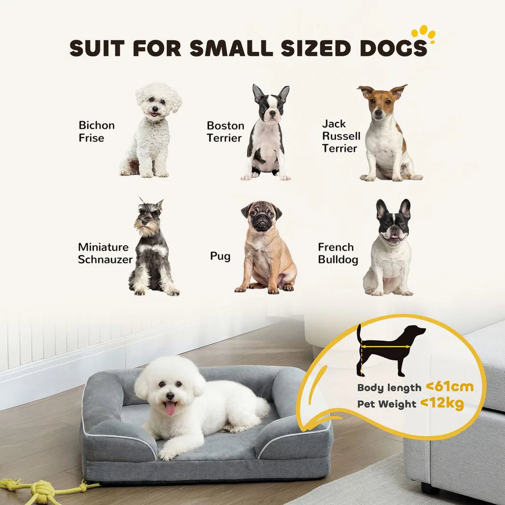 PawHut Dog Sofa Bed, Washable Pet Bed with Removable Cover and Non-Slip Bottom for Cats and Small Dogs, Grey