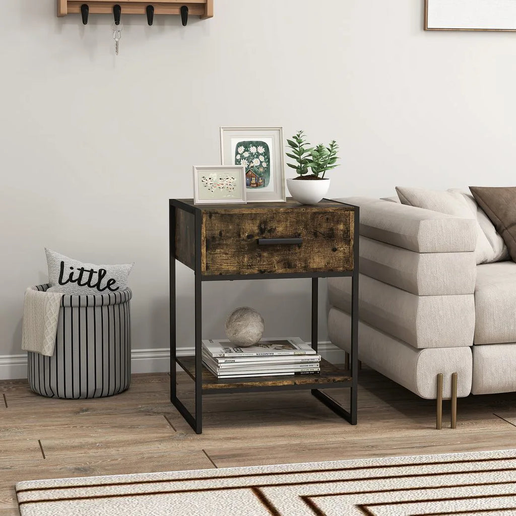 Modern Bedside Table - Rustic Brown