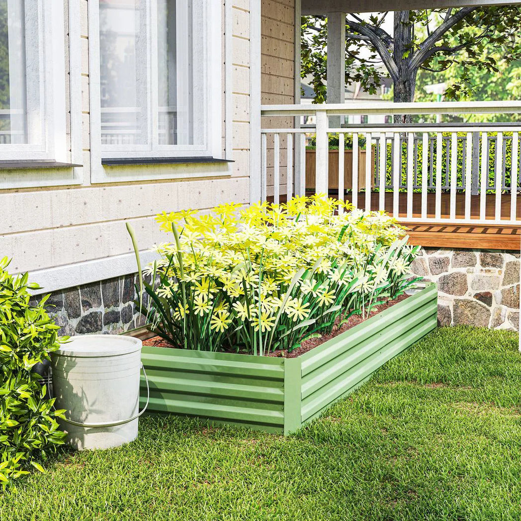 Outsunny Metal Raised Garden Bed Planter Box Outdoor Planters for Growing Flowers, Herbs, Green, Light Green