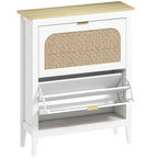 Narrow Shoe Cabinet, Boho Slim Shoe Storage Cabinet with 2 Flip Drawers, Holds 14 Pairs, White