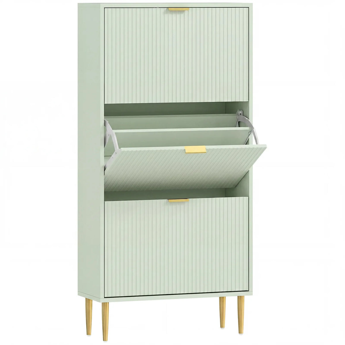 Elegant Three-Drawer Shoe Cabinet - Light Green
