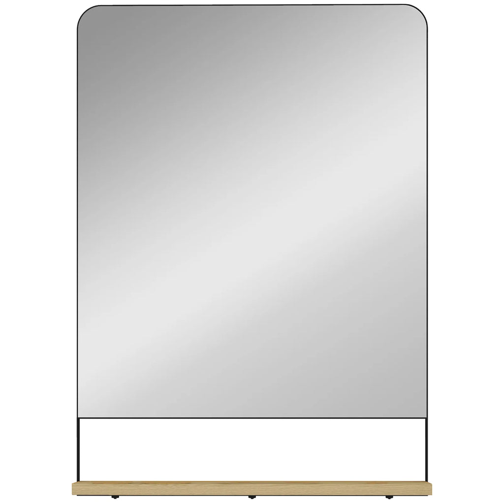 Wall Mirror with Wood Shelf - Black