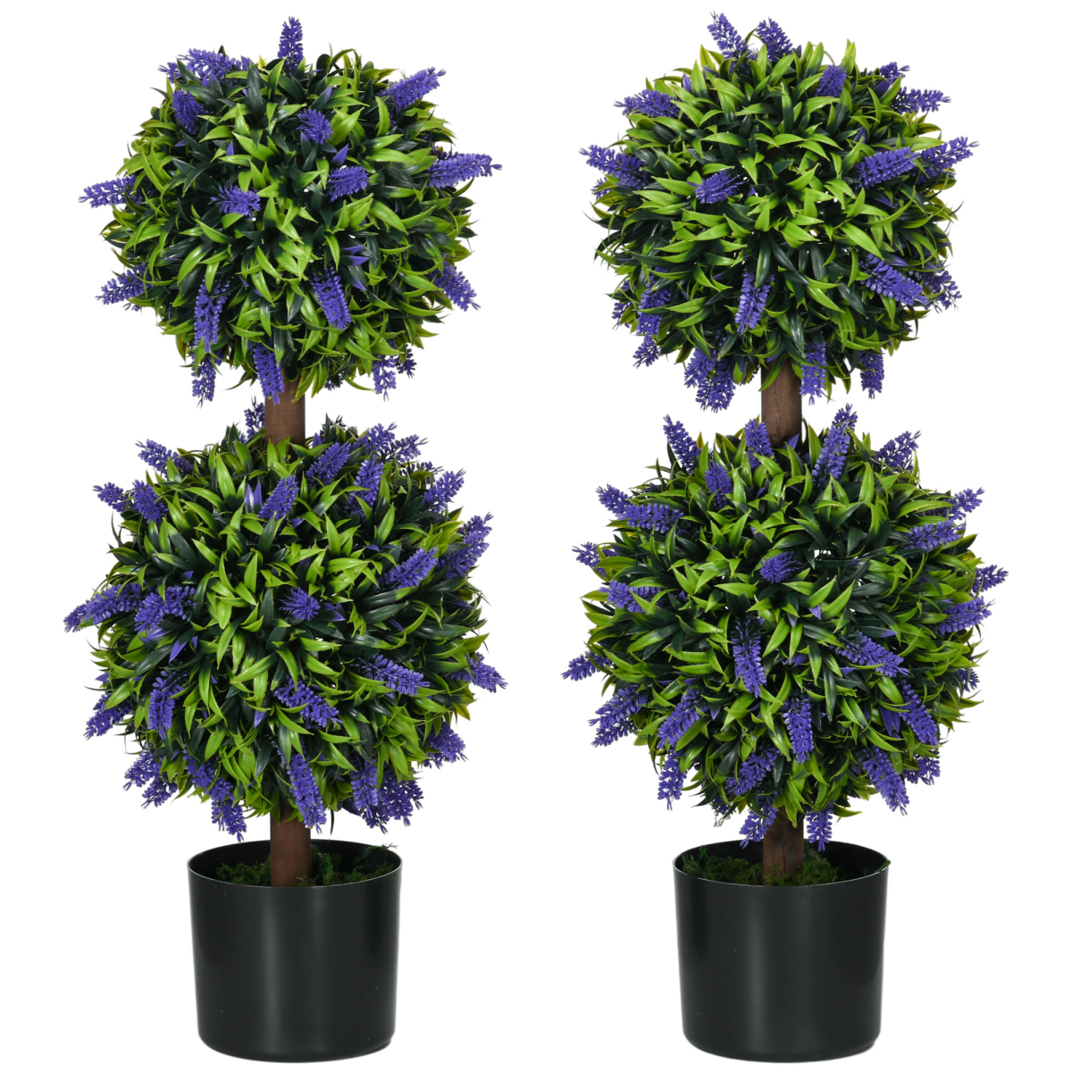 Set of 2 Potted Artificial Plants Ball Tree with Lavender Flowers, 70cm