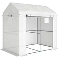 Outsunny Walk-in Greenhouse, Outdoor Tomato Greenhouse with Roll-up Door and Mesh Windows, PE Cover, 200 x 140 x 200cm, White
