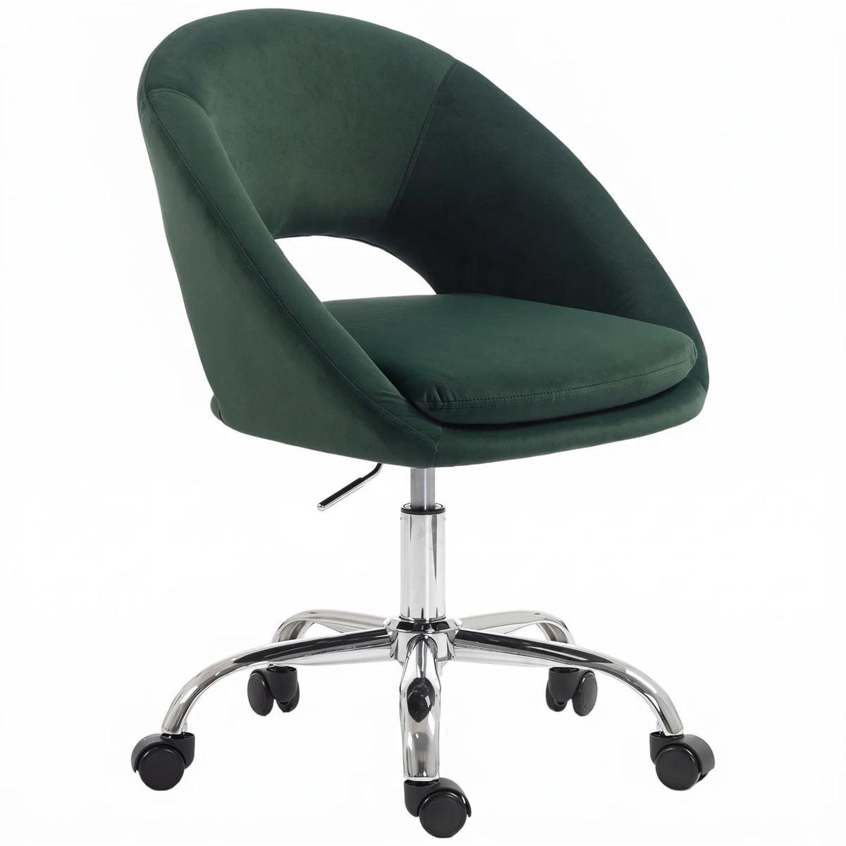 Velvet Desk Chair, Modern Office Chair with Height-Adjustable, Wheels, for Home Study Bedroom, Dark Green