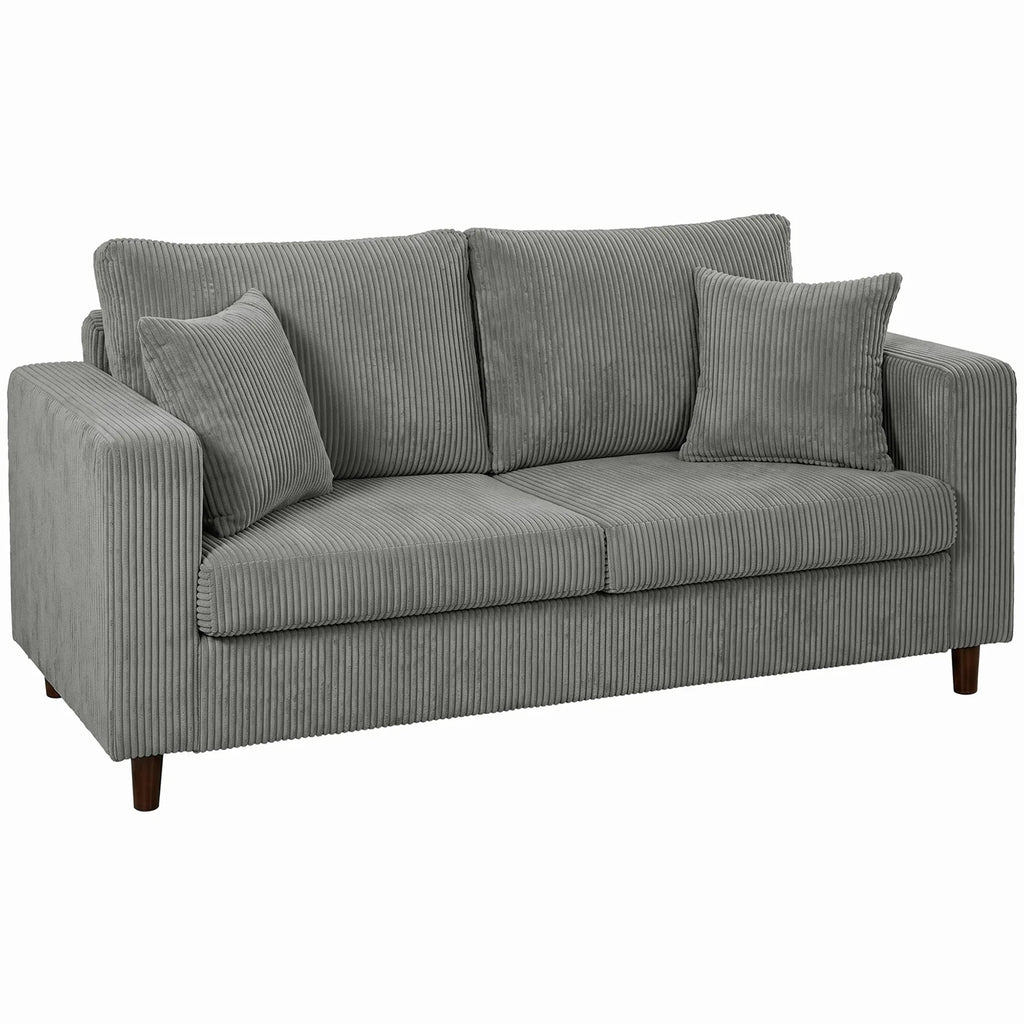 Loveseat Sofa with Wide Seat, Corduroy 2 Seater Couch with Deep Seat, Spring Cushion, Light Grey