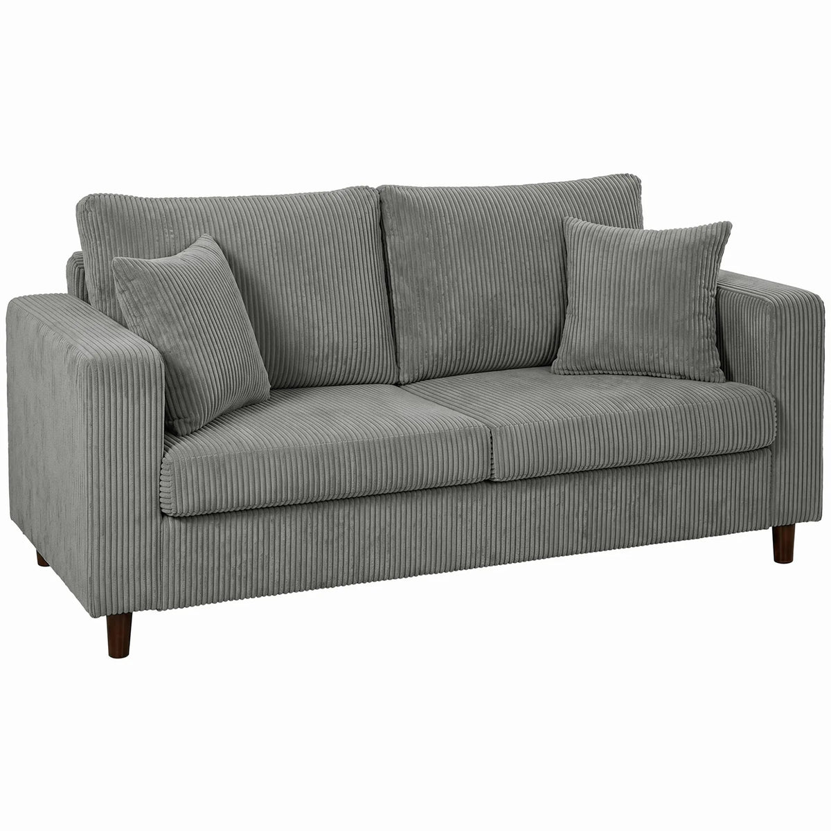 Loveseat Sofa with Wide Seat, Corduroy 2 Seater Couch with Deep Seat, Spring Cushion, Light Grey