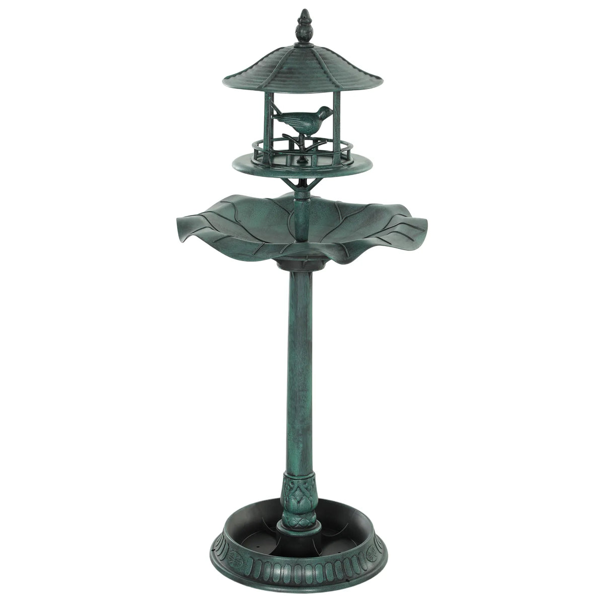 Outsunny 3-in-1 Garden Bird Bath, Freestanding Birdbath with Large Water Basin, Underneath Flower Planter, F50 x 113 cm, Green