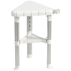 Shower Stool, Aluminium Alloy Corner Shower Chair with Storage Shelf and HDPE Seat, Adjustable Height, White