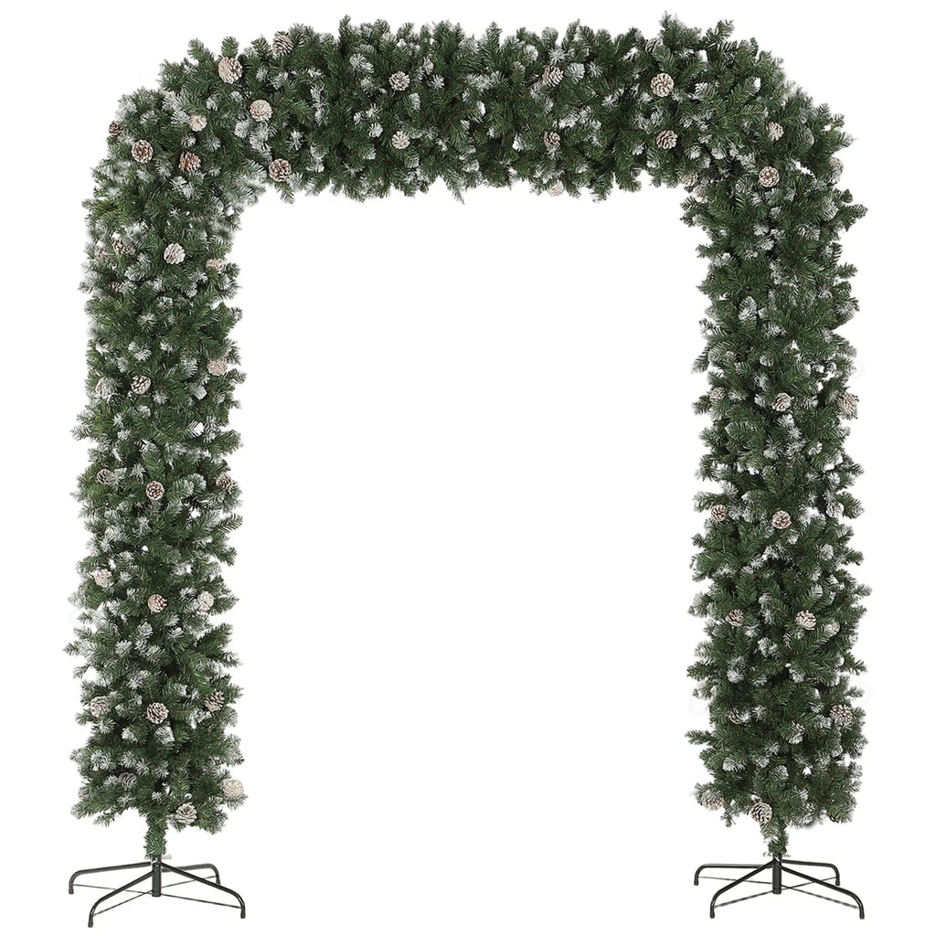 8.2 ft Snow Frosted Christmas Tree Arch, Christmas Arch Doorway Decor with 2100 Tips and 96 Pinecones, Artificial Xmas Tree with Metal Stand for Indoor, Green