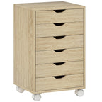 6 Drawer Vertical File Cabinet, Mobile Filing Cabinet with Quiet Drawers and Wheels with 2 Brakes, Oak Wood Effect