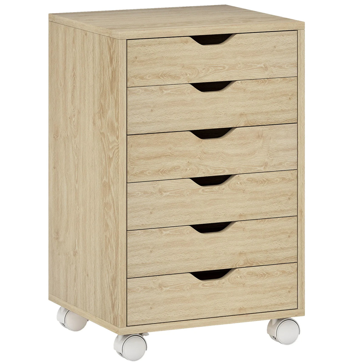 6 Drawer Vertical File Cabinet, Mobile Filing Cabinet with Quiet Drawers and Wheels with 2 Brakes, Oak Wood Effect