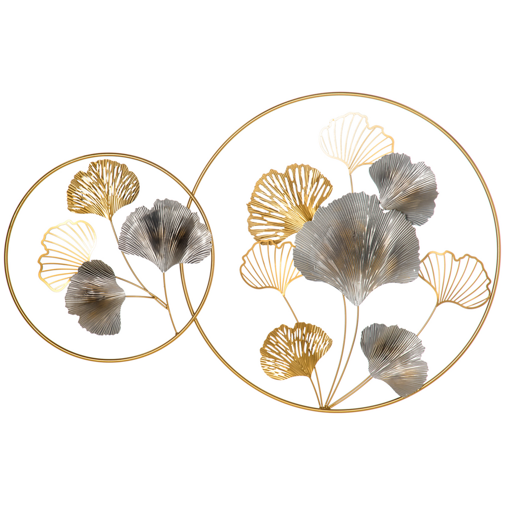 Minimalist Metal Wall Art Ginkgo Leaves Hanging Wall Sculpture, Gold