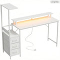 147cm Gaming Desk with Charging Station and Monitor Stand, Computer Table for Home Office with RGB Lights, White