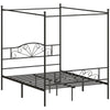 HOMCOM Canopy Bed Frame King Size, Metal Platform Bed Frame with Headboard and Footboard, Underbed Storage, Black