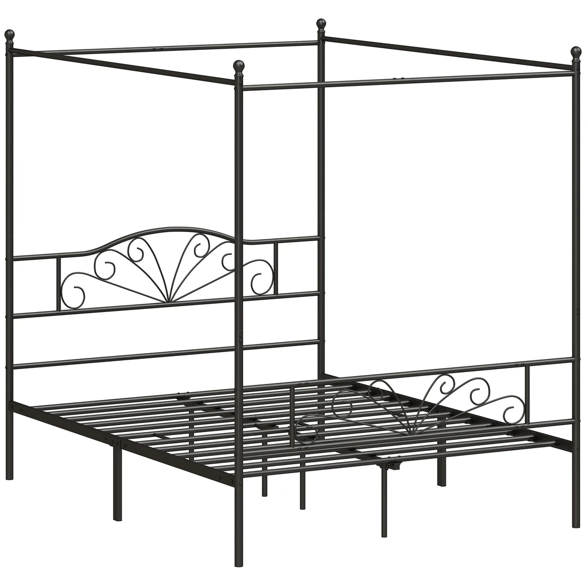 Canopy Bed Frame King Size, Metal Platform Bed Frame with Headboard and Footboard, Underbed Storage, Black