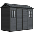 Outsunny 8 x 4 ft Resin Garden Shed, Wood-Effect Outdoor Storage Shed with Floor, Windows, Lockable Doors and Vents, Dark Grey