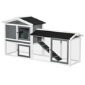 Two-Tier Wooden Rabbit Hutch Small Animal House with Run Box, Slide-Out Tray, Ramp
