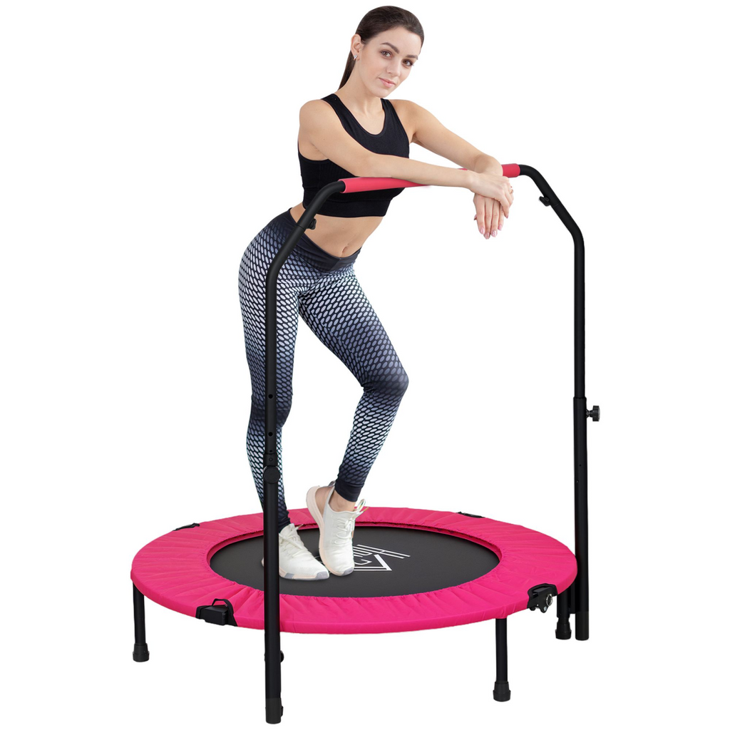 40" Foldable Mini Fitness Trampoline with Foam Handle, Pink