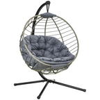Outsunny PE Rattan Hanging Swing Chair with Stand & Cup Holder, Grey