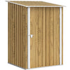 Outsunny 3.3 x 3.4ft Lean To Steel Garden Shed, with Locking Door - Light Brown Wood Effect/White