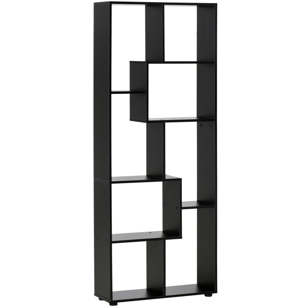 178cm 8-Shelf Bookcase with Melamine Surface Foot Pads Black Multipurpose 8-Grid