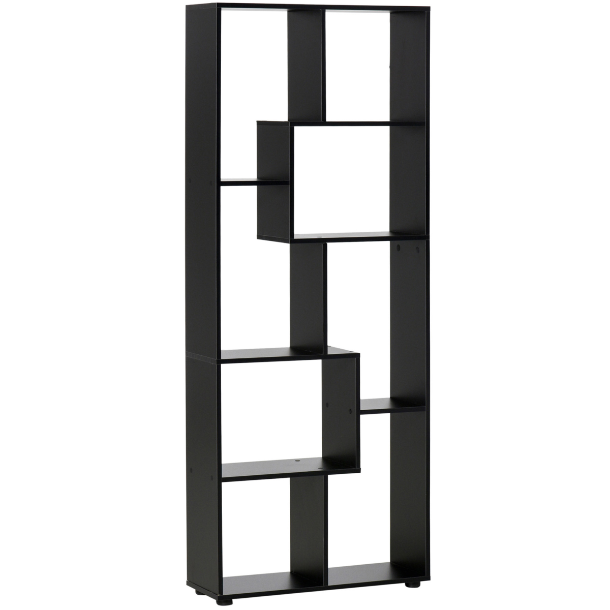 178cm 8-Shelf Bookcase with Melamine Surface Foot Pads Black Multipurpose 8-Grid