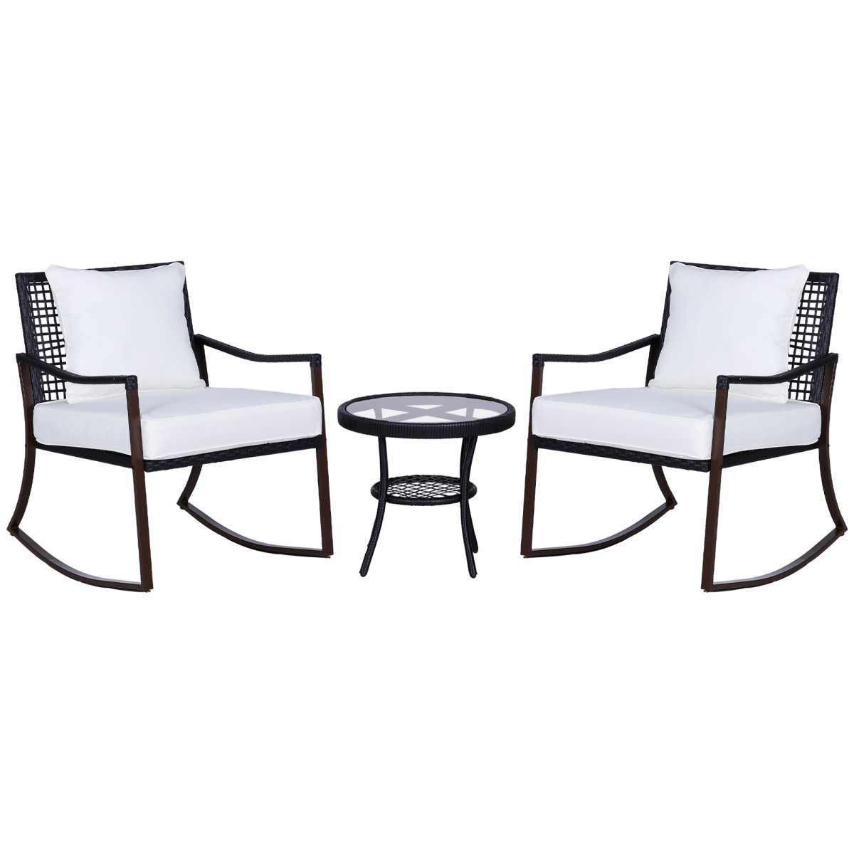 3 PCS Rocking Chair Bistro Set-Brown/Cream White