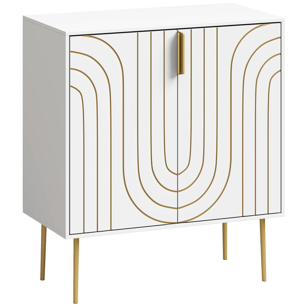 Modern Kitchen Cupboard, Storage Cabinet with 2 Doors, Adjustable Shelf and Metal Legs, White