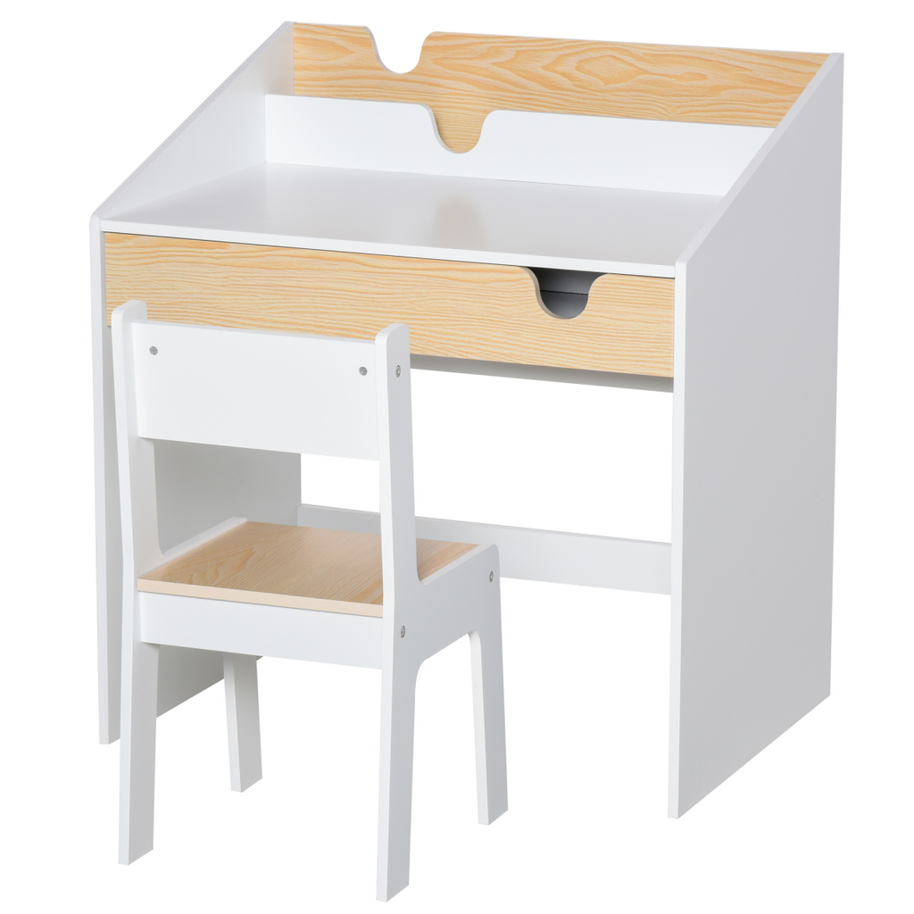 Two-Piece Kids Desk and Chair Set Children Study Table with Storage