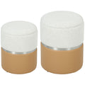 Nesting Round Ottoman with Storage Set of 2 - Cream/Brown